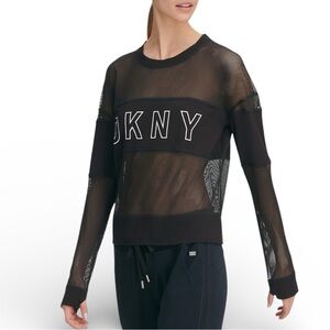 DKNY Sport Mesh-Blocked Long-Sleeve Crewneck Pullover Top